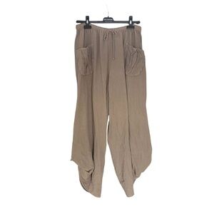 EDIN Lagenlook Cotton Oversized Cropped Pants Brown Tan 29